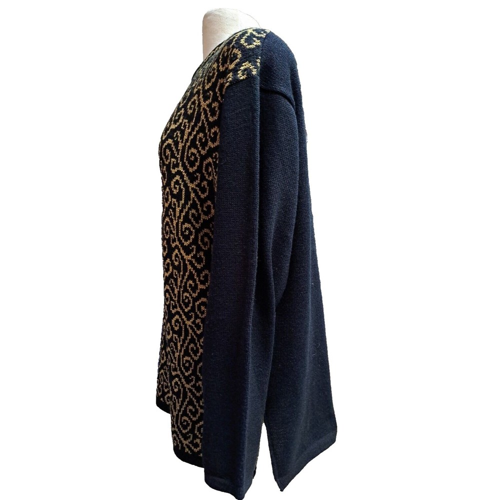 Vintage Leslie Fay Sweater Womens M Black Gold Long Sleeve NWOT - Picture 6 of 7